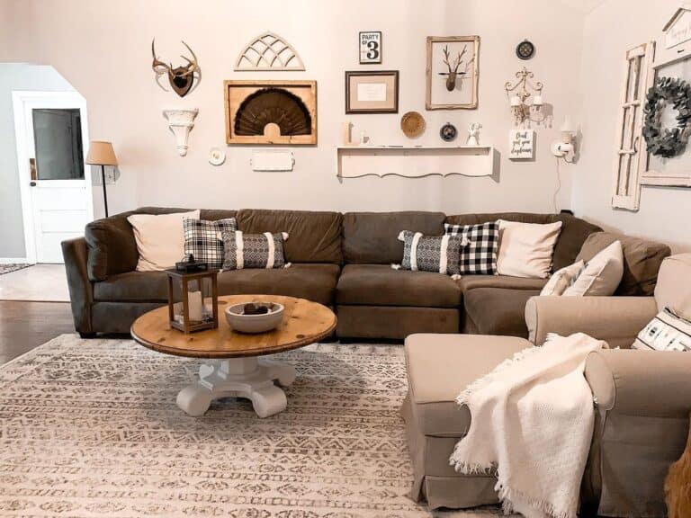 Beige and Gray Living Room Farmhouse Rug