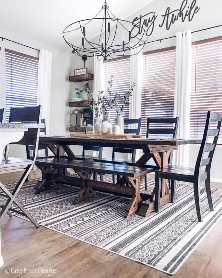 Black Ladder Back Chairs in Farmhouse Dining Room