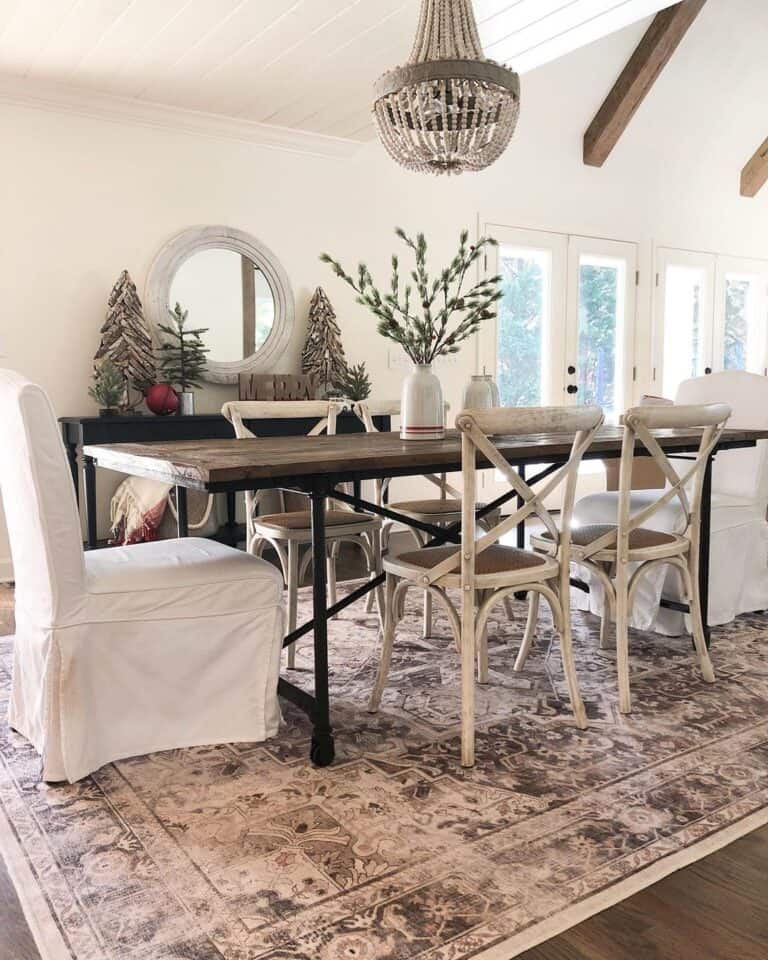 Black Metal and Stained Wood Dining Table
