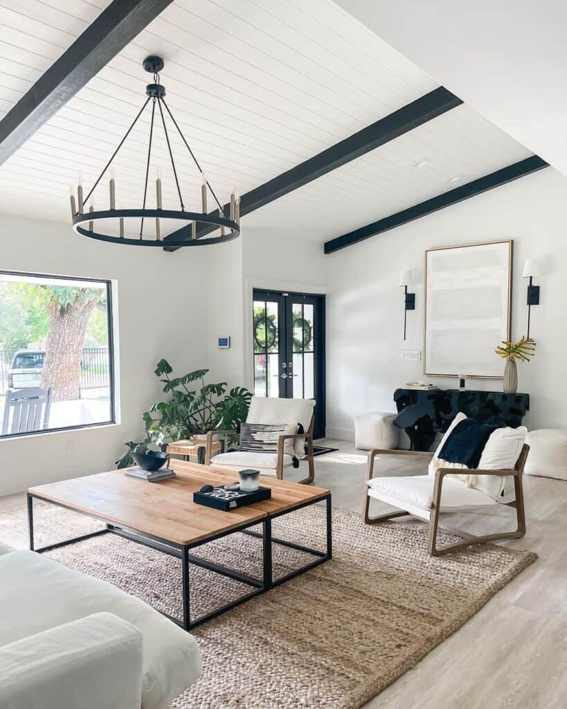 Black Painted Wood Beams in Living Room