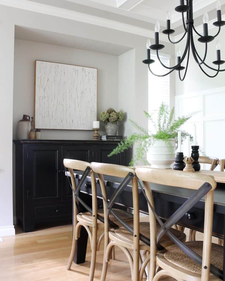 Black Rectangular Wood Dining Table with Drawers