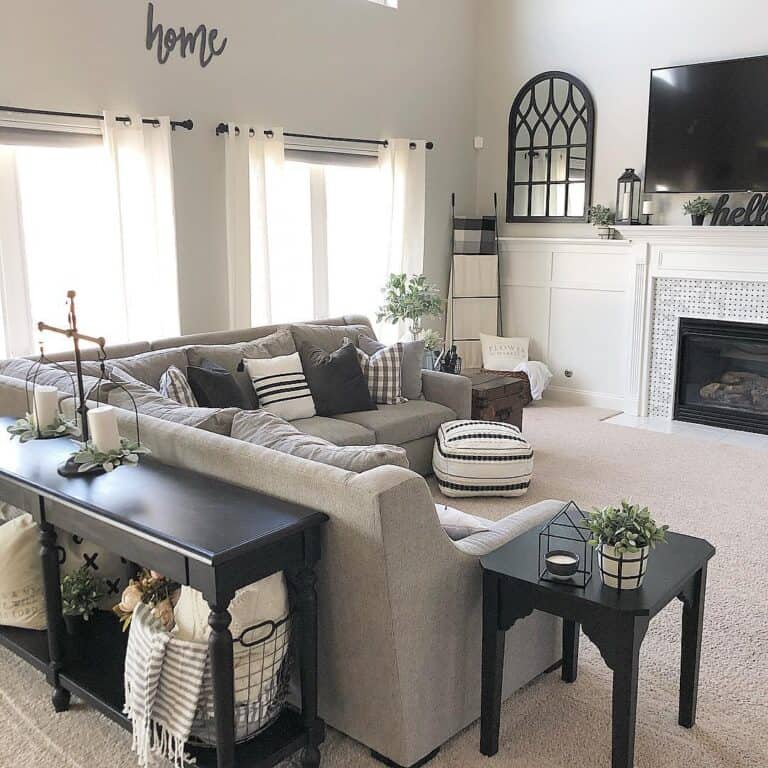 Black Turned Wood Table for Grey Couch