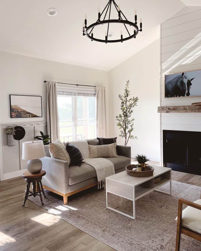 Black Wagon Wheel Chandelier in Living Room