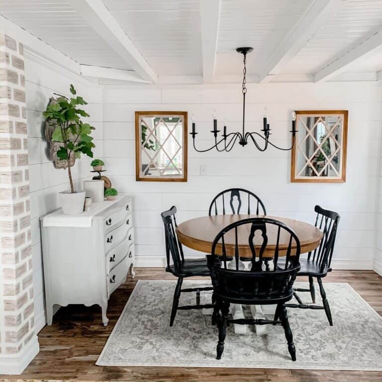Dining Room with White Ceiling Beams