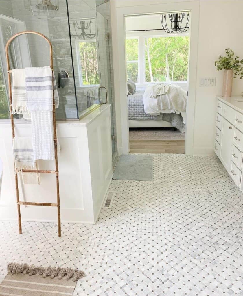 White and Gray Bathroom Mosaic Tile Flooring