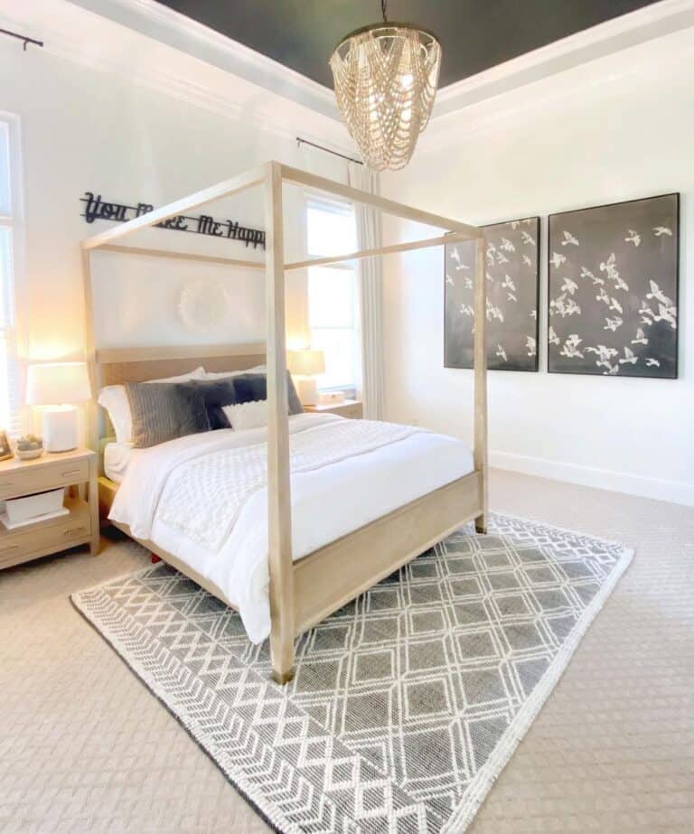 Blond Wood Queen Bed with Woven Headboard
