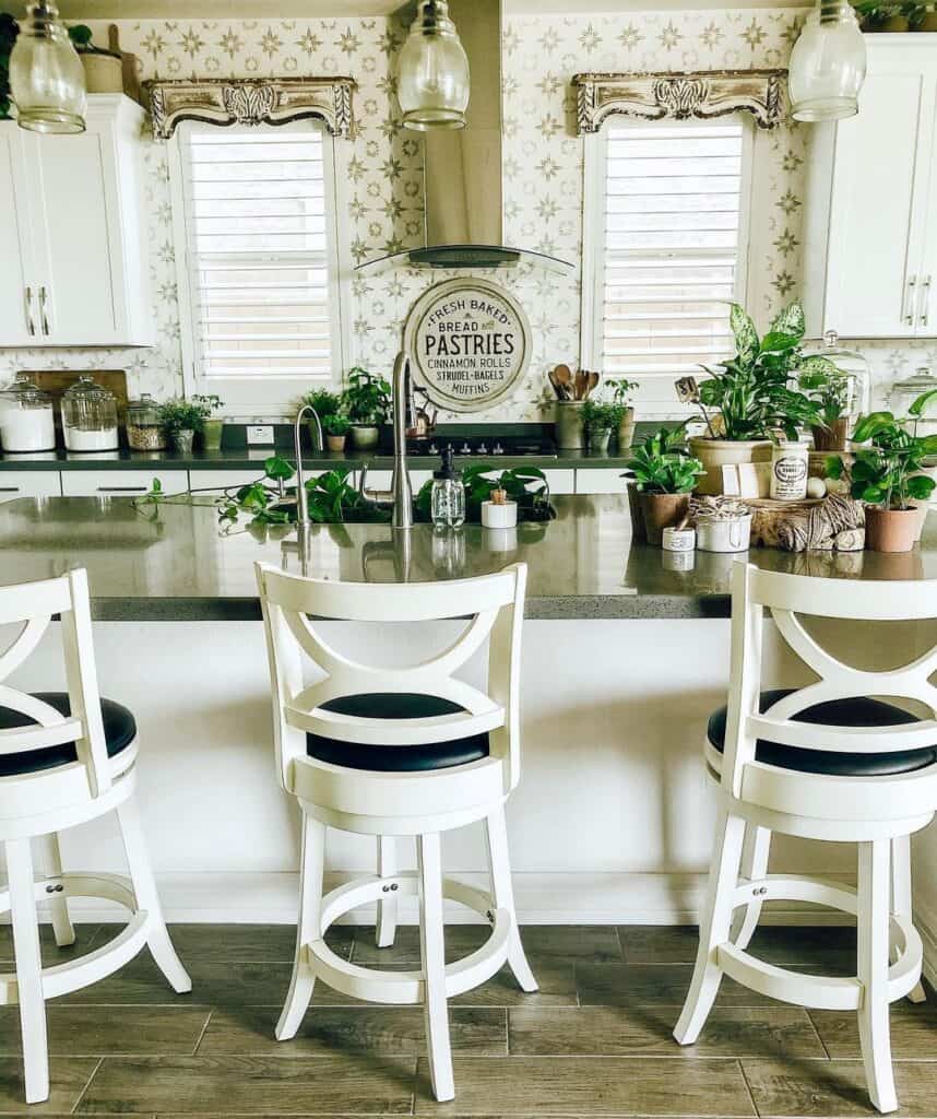 Vintage Kitchen with Black Seated Stools