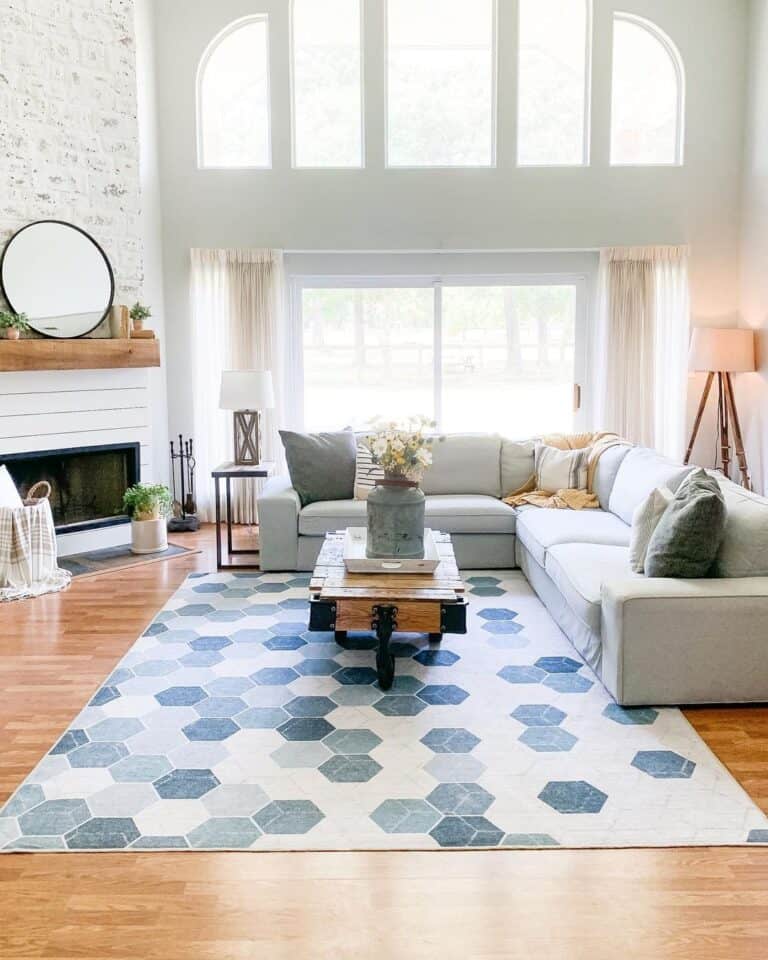 Blue and White Hexagon Area Rug