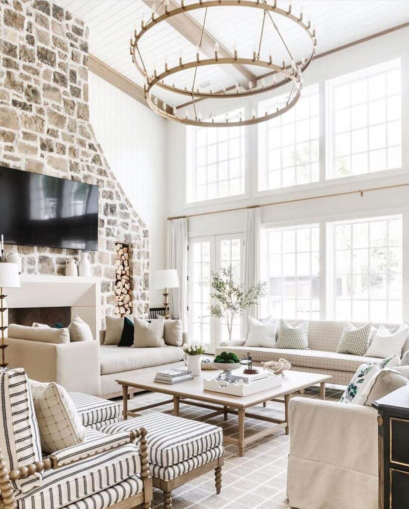 Brass Two Tier Chandelier in Living Room