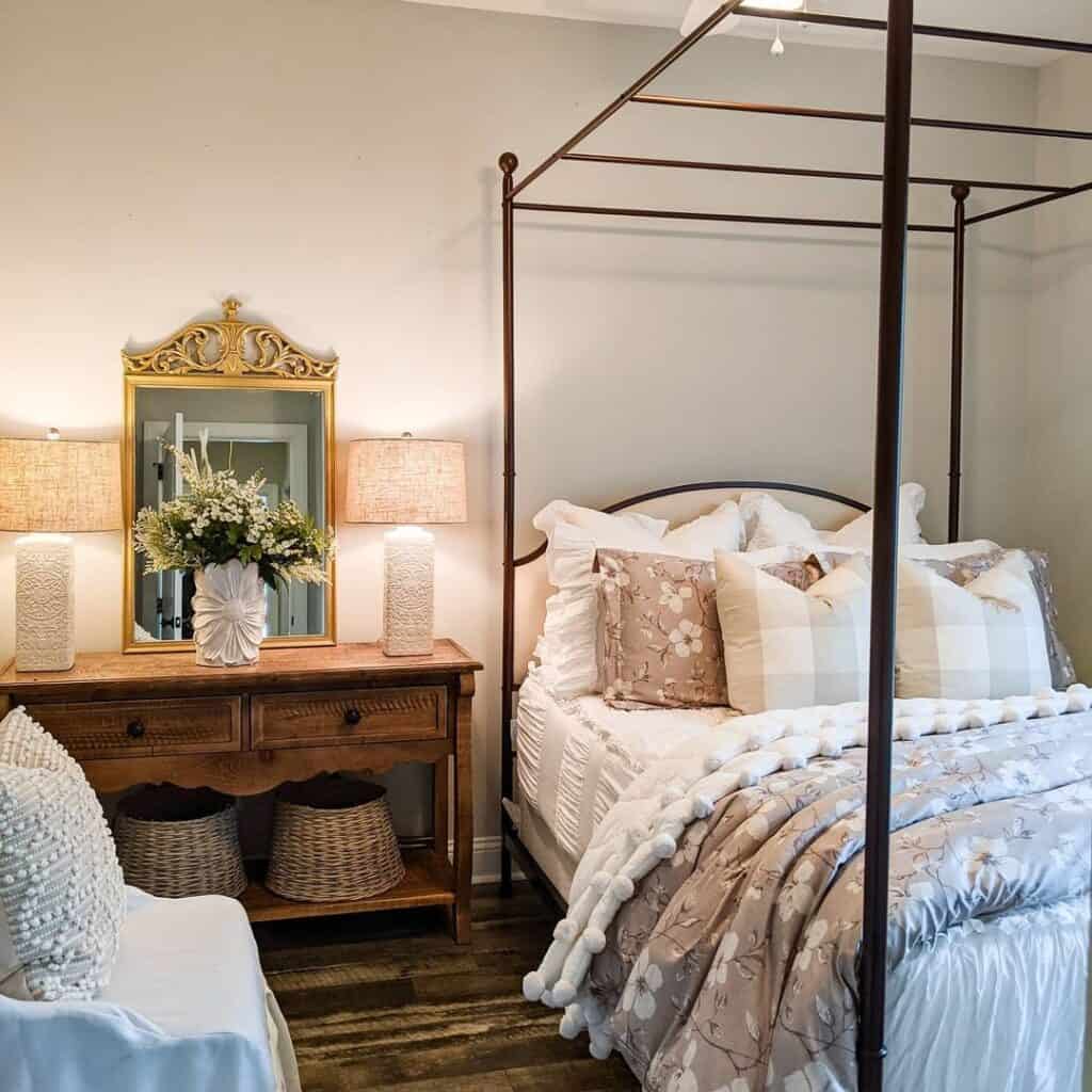Bronze and Beige Canopy Bed Frame