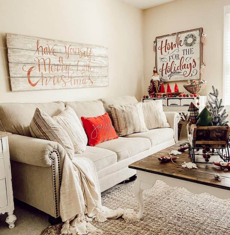 Christmas Decor Around a Beige Sofa