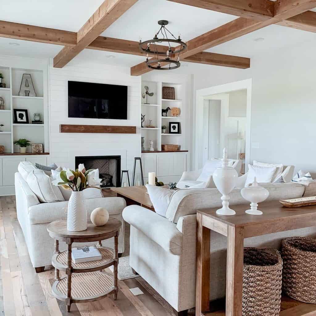 Coffered Ceiling with Two Tier Chandelier