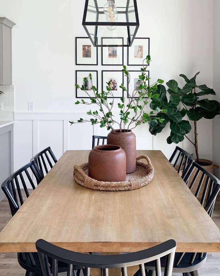 Simple Dining Table Centerpiece Ideas Using Crockery Vases and Greenery