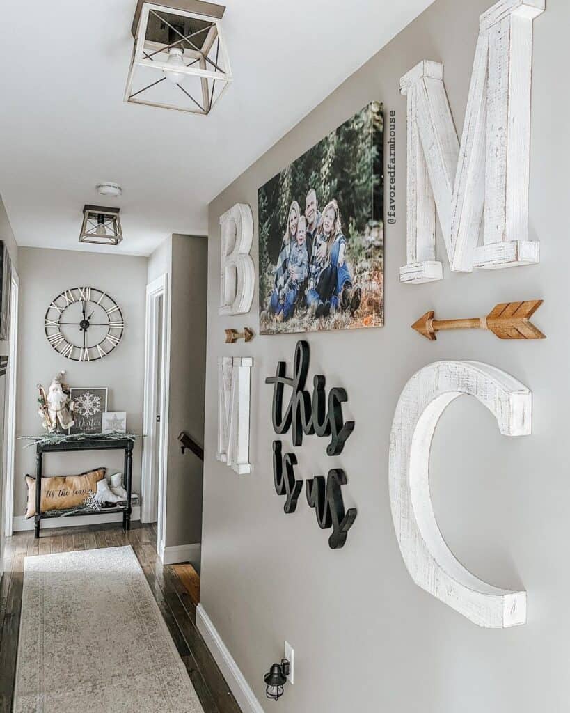 Personalized Hallway Lighting with Wall Decor