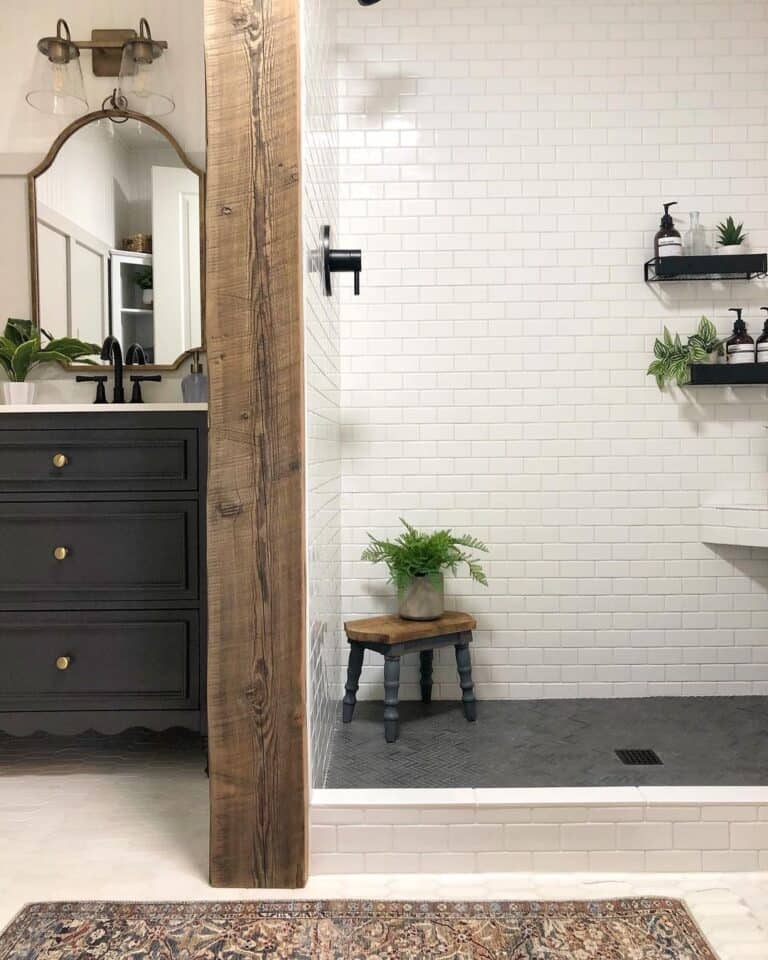 Bathroom Flooring with White Hexagon Tile