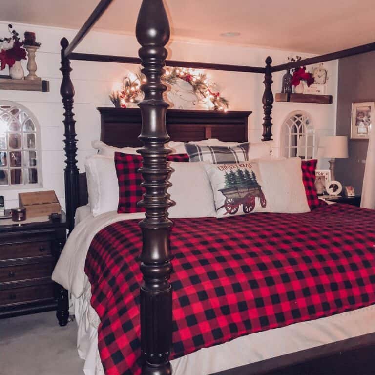 Dark Brown Turned Wood Canopy Bed