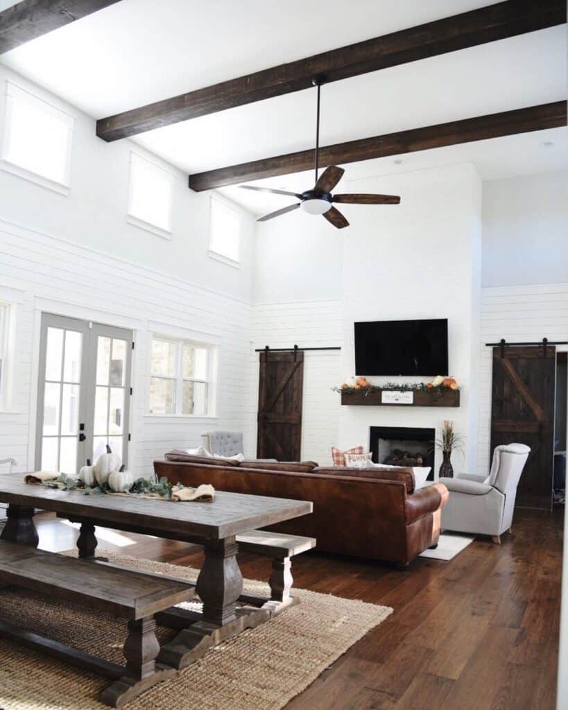 Dark Wood Ceiling Beams in Living Room