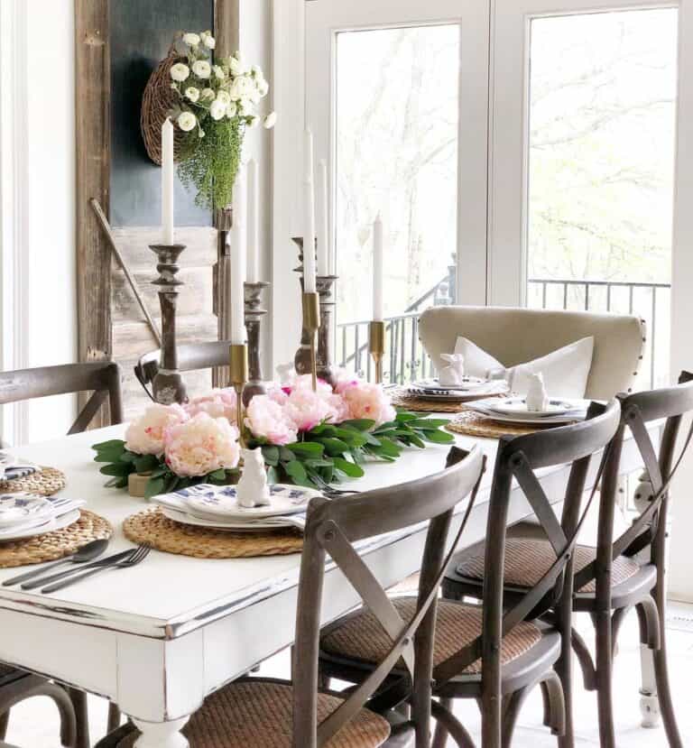 Distressed White Painted Wood Dining Table