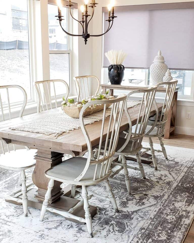 Distressed White Vintage Chairs with Spindle Back