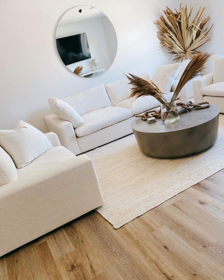 Drum Coffee Table with Beige Sofa