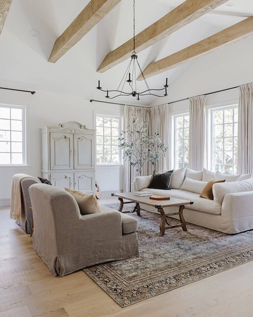 Living Room with White Frame Windows