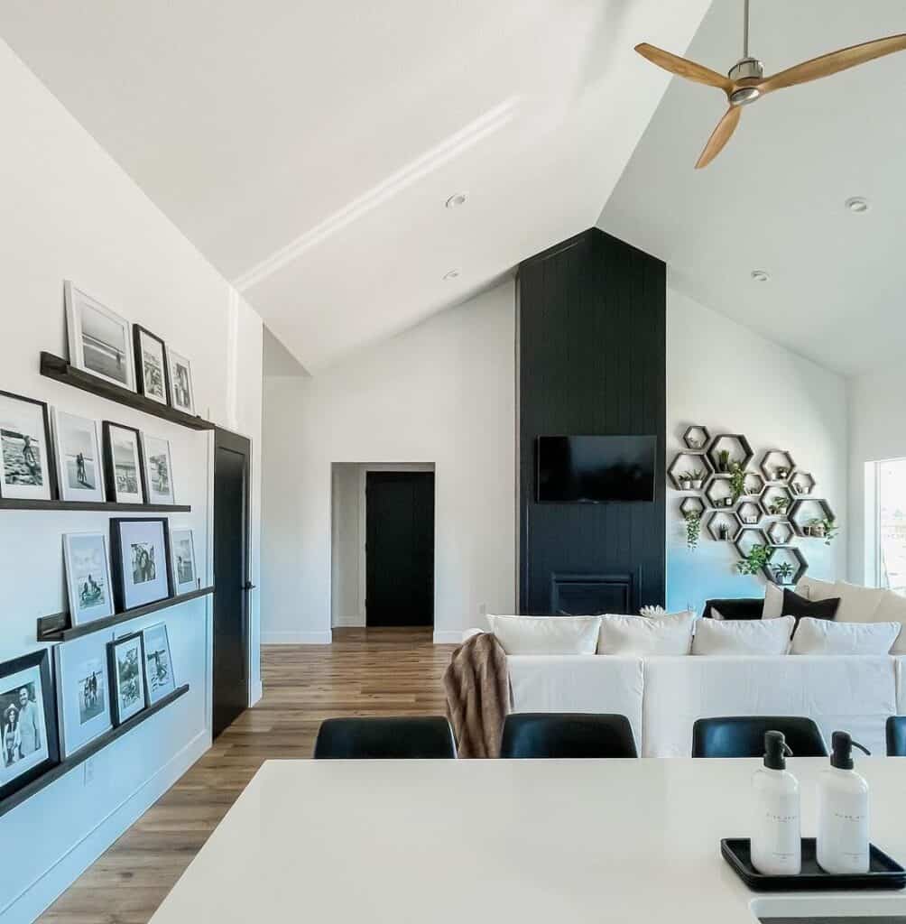 Floor to Ceiling Black Shiplap Fireplace