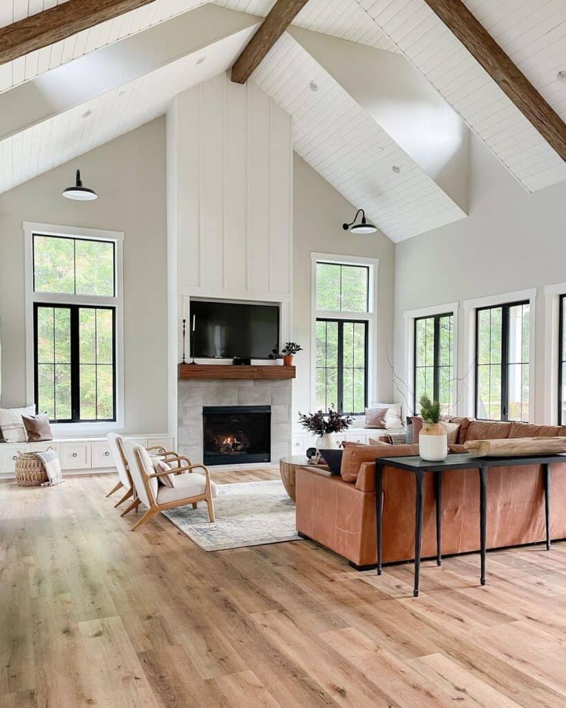 Floor to Ceiling White Board and Batten Fireplace