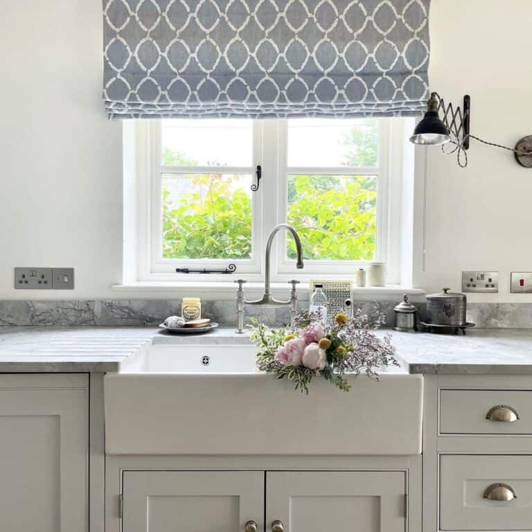 Gray and White Roman Shade