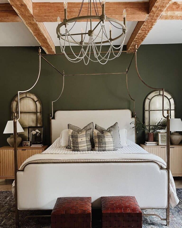 Green Bedroom with California King Canopy Bed Frame