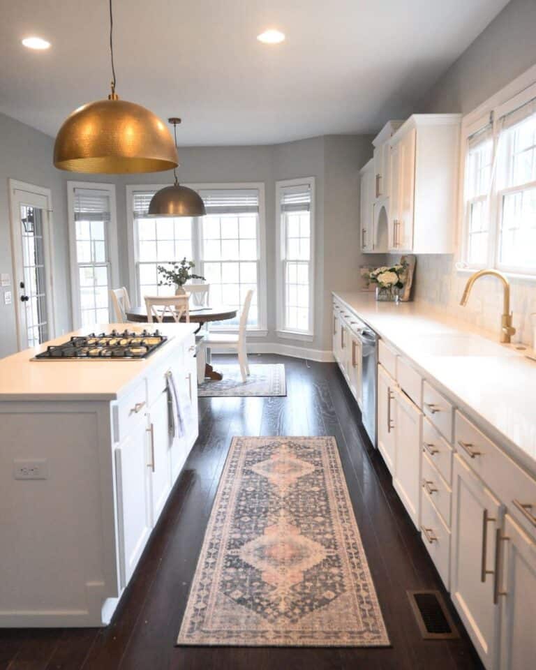 Grey Kitchen with Gold Cabinet Hardware