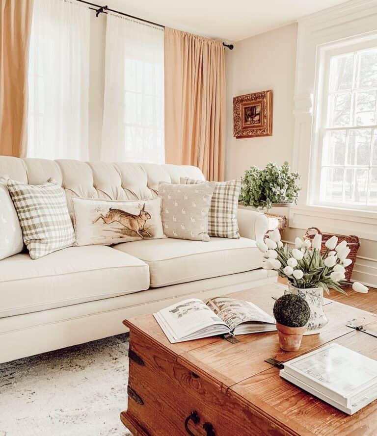 Paneled Living Room Windows With Thick White Trim