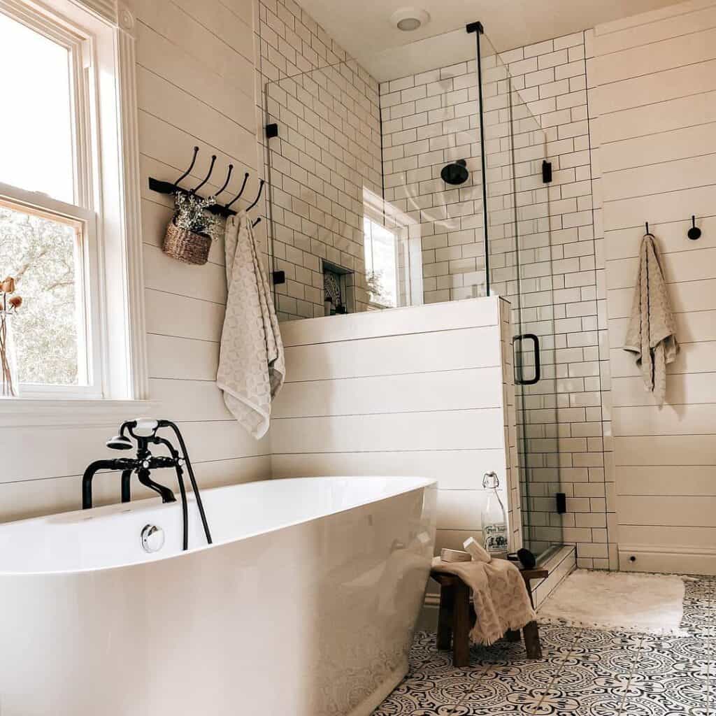 Bathroom with White Subway Tile Shower - Soul & Lane