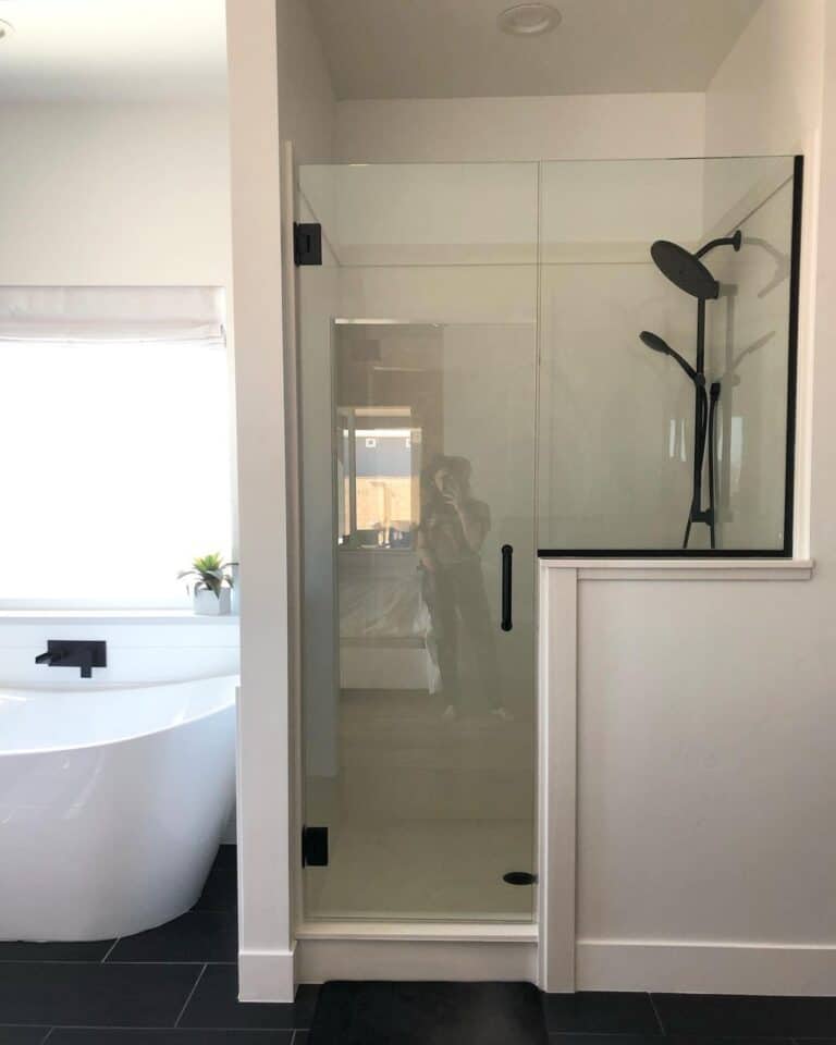 Large Dark Grey Tiles in Modern Bathroom