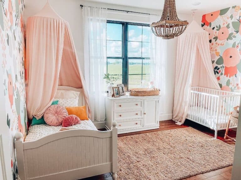 Pink Children's Bedroom with a Crib and Twin Bed