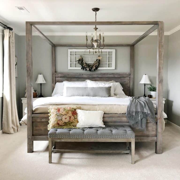 King Canopy Bed with Gray Wood Frame