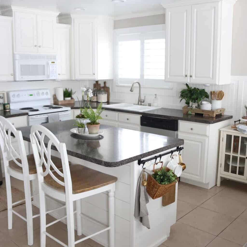 L-shaped Kitchen with Dark Countertops