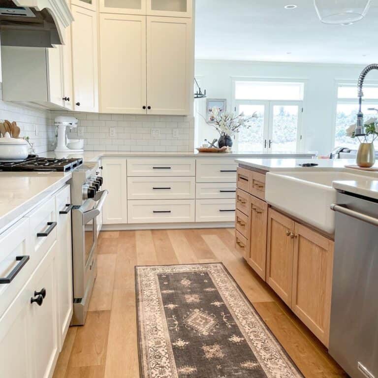 Wood Island with White Cabinets