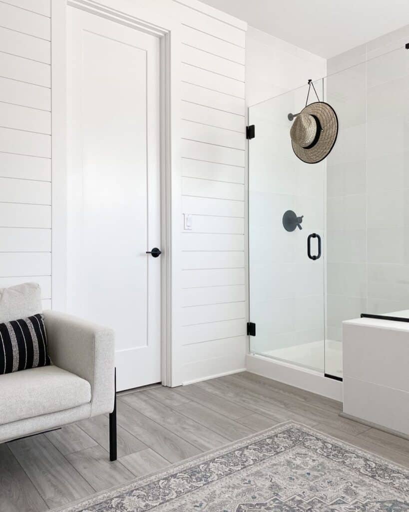 Light Gray Tile Shower with Glass Enclosure