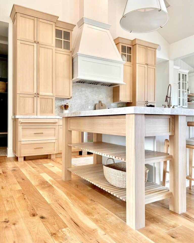 Light Stained Wood Full Overlay Kitchen Cabinets
