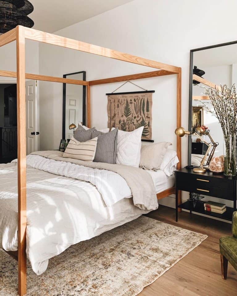 Light Wood Canopy Bed King Size