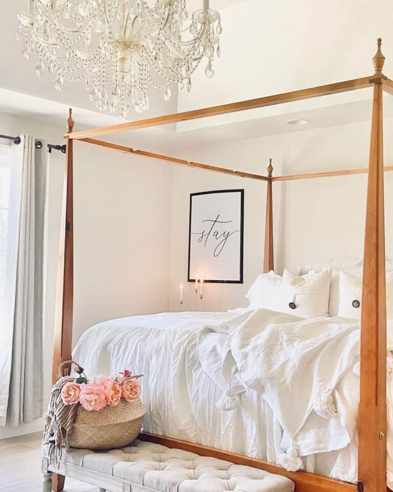 Light Wood Canopy Bed Queen Frame