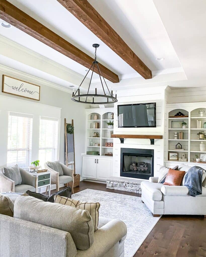 Living Room Ceiling with Wood Beams