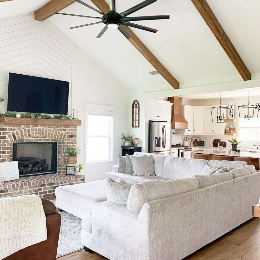 Living Room with Exposed Ceiling Beams