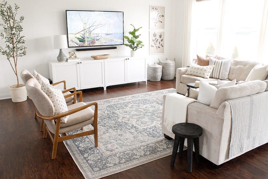 Living Room with Gray Vintage Farmhouse Rug