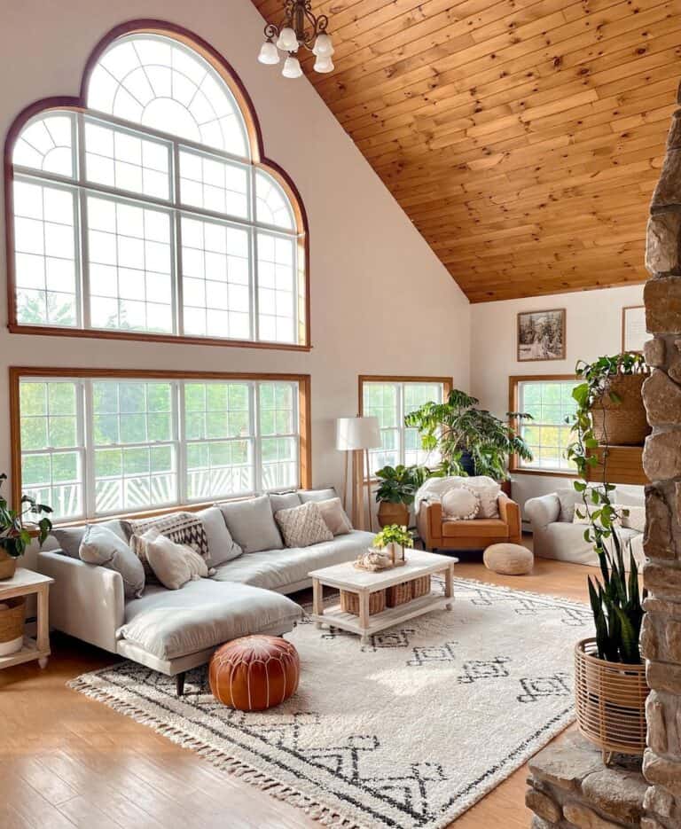 Living Room with Grey Sectional Sofa