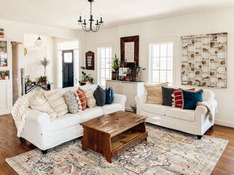Living Room with Vintage Farmhouse Area Rug