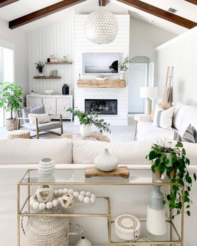 Living Room with Wood Ceiling Beams - Soul & Lane