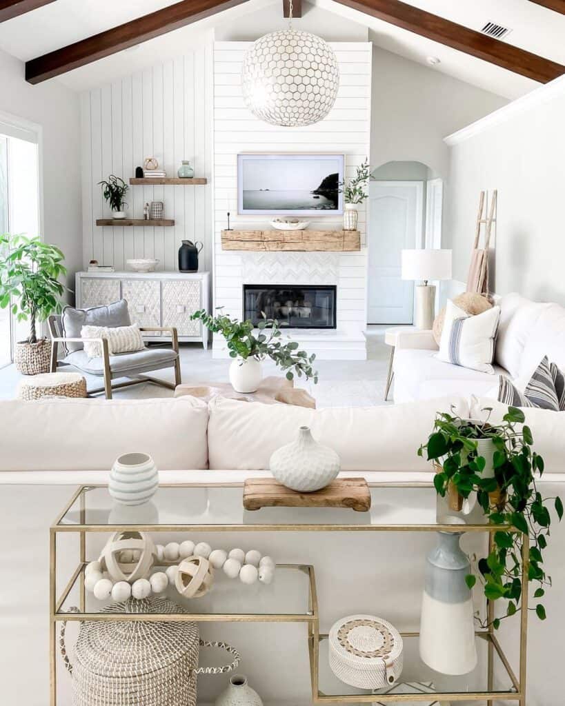 Living Room with Wood Ceiling Beams