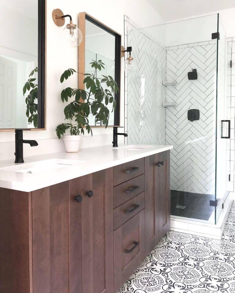 Bathroom with White Herringbone Farmhouse Shower