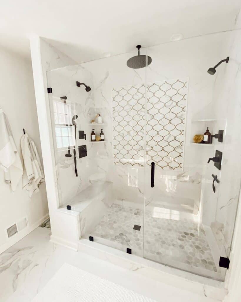 Marble Shower with Glass Shower Enclosure